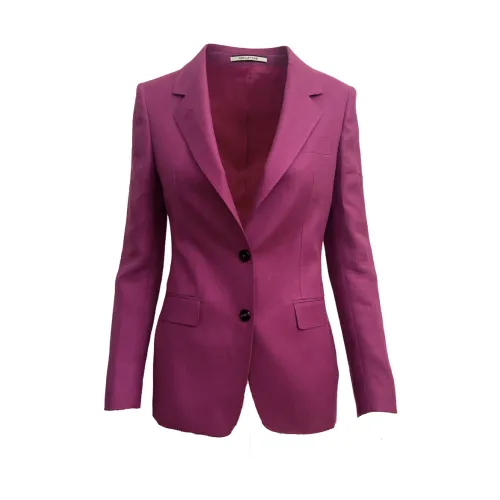 Tagliatore , Linen Blazer with Marbled Brown Buttons ,Purple female, Sizes:
