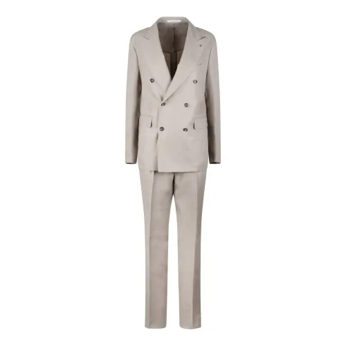 Tagliatore , Linen Double-Breasted Tailored Suit ,Beige male, Sizes: