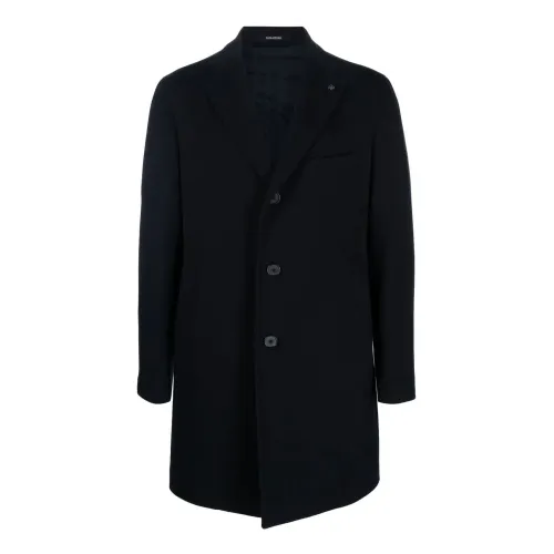 Tagliatore , Navy Blue Wool Blend Coat ,Blue male, Sizes: