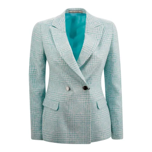Tagliatore , Tweed Notched Lapel Jacket ,Blue female, Sizes:
