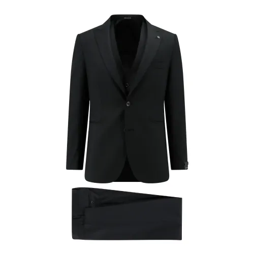 Tagliatore , Virgin Wool Suit with Vest ,Black male, Sizes: