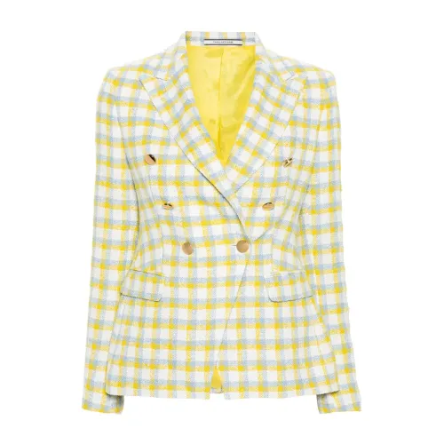 Tagliatore , Yellow Bouclé Check Jacket ,Yellow female, Sizes: