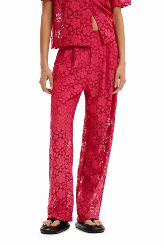 Tailored floral lace trousers - RED - S