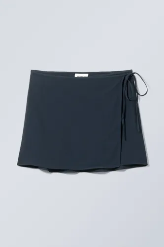 Tailored Viscose Mini Wrap Skirt - Blue