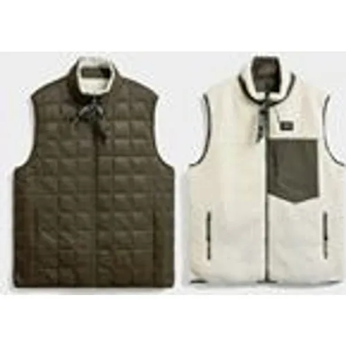 Taion Unisex Down/Boa Reversible Vest in Olive/Ivory