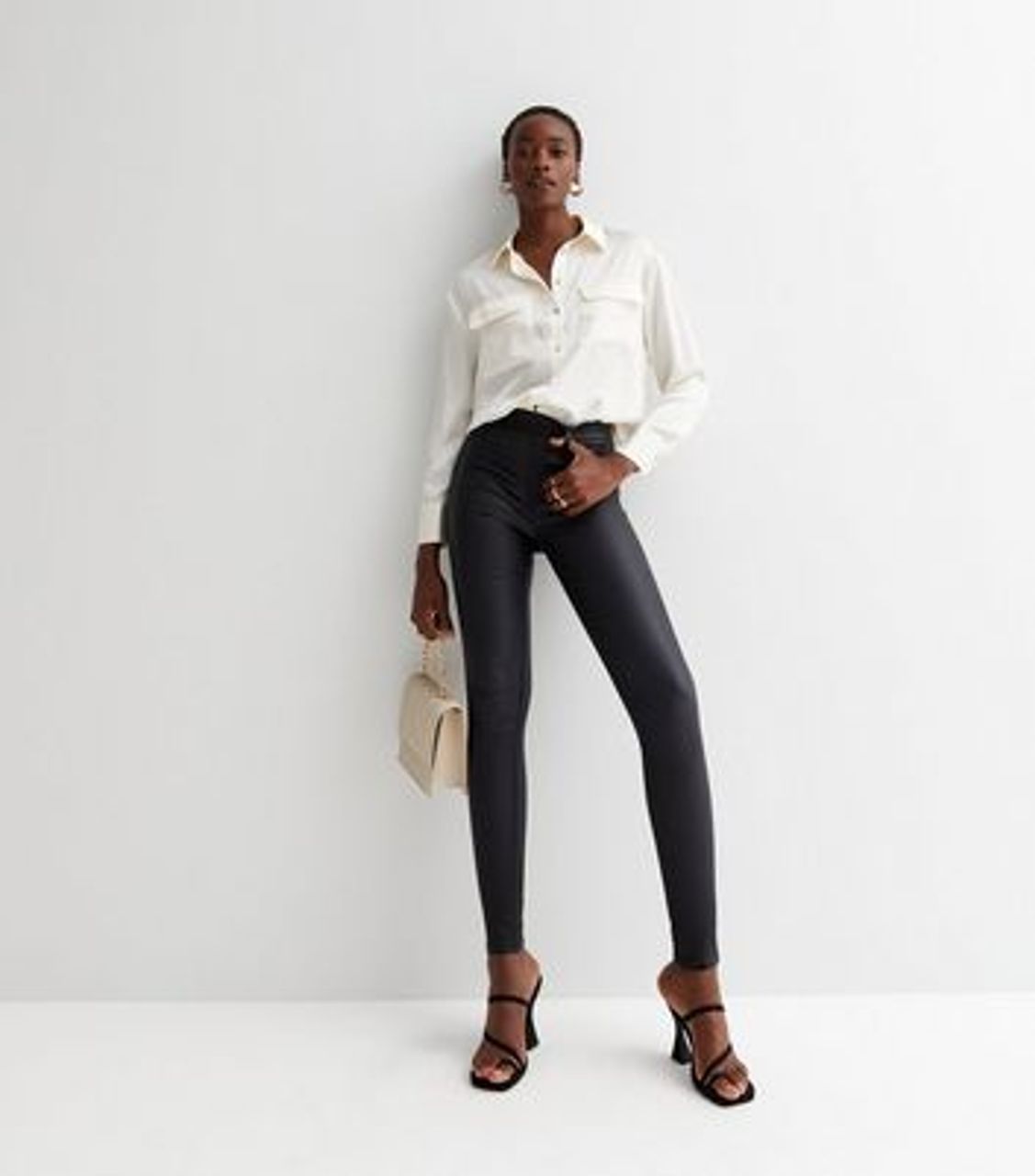 New Look Tall Black Coated Leather-Look Mid Rise Lift & Shape Emilee ...