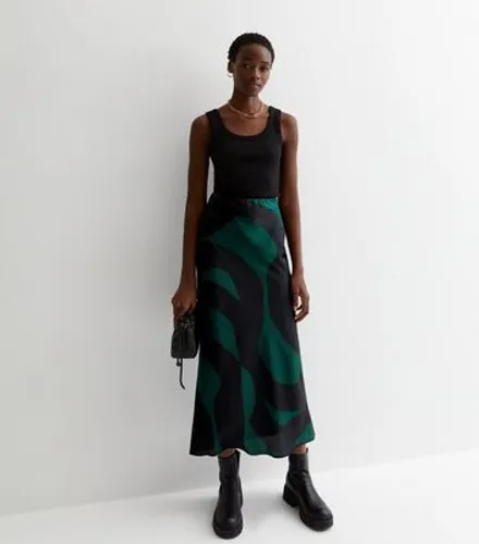 Tall Black Swirl Print Satin Bias Cut Midaxi Skirt New Look