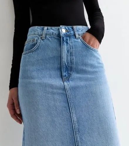 Tall Blue Denim Flared Maxi Skirt New Look