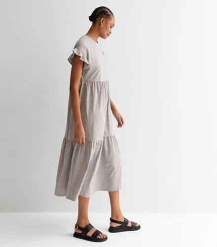 Tall Grey Frill Sleeve Tiered Midi Smock Dress New Look