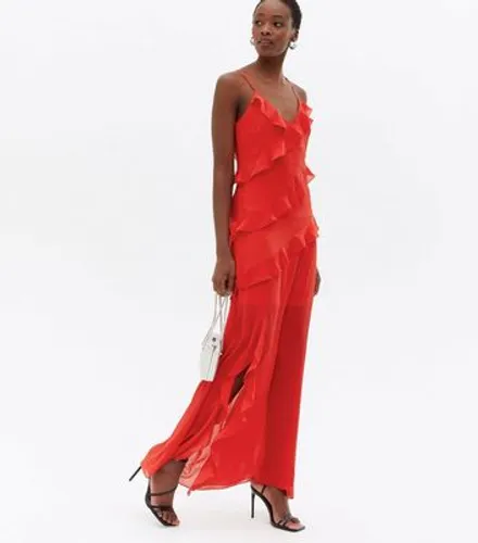 Tall Red Ruffle Chiffon Strappy Maxi Dress New Look