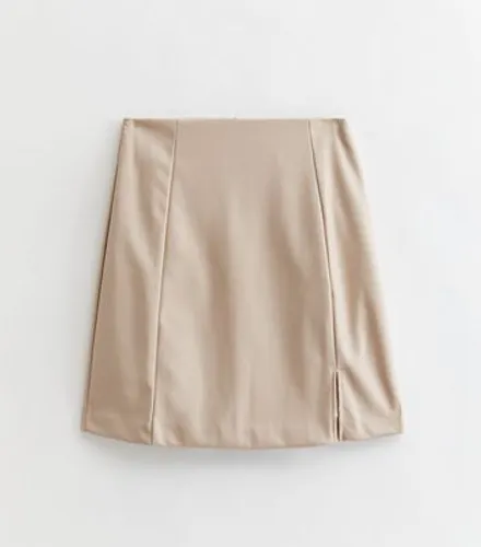 Tall Stone Leather-Look Split Hem Mini Skirt New Look