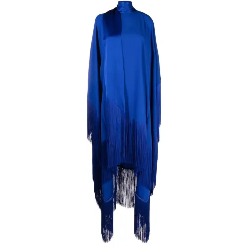 Taller Marmo , Blue Crepe Texture Shift Dress with Scarf Detailing ,Blue female, Sizes: ONE