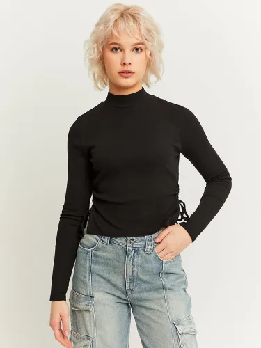 Tally Weijl Black Basic T-Shirt With Lateral Ruched Lace Up
