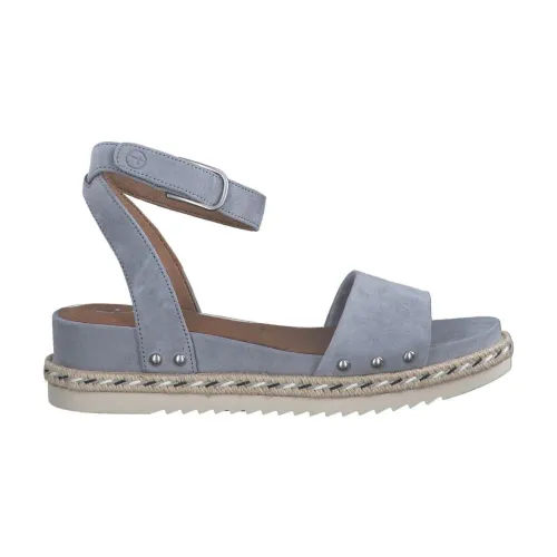 Tamaris , Blue Leather Flat Sandals for Women ,Blue female, Sizes: