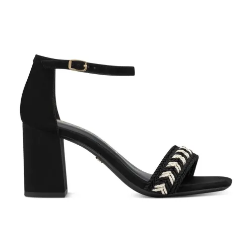 Tamaris , Sleek Black Leather High Heel Sandals ,Black female, Sizes: