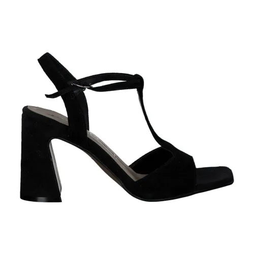 Tamaris , Sophisticated Black Leather High Heel Sandals ,Black female, Sizes: