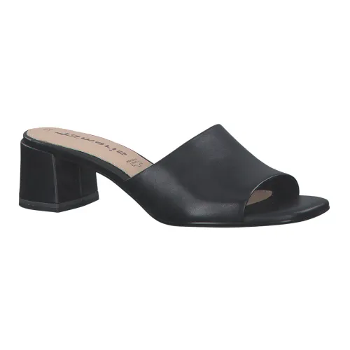 Tamaris , Stylish and Comfortable Leather Mules with Wide Heel ,Black female, Sizes: