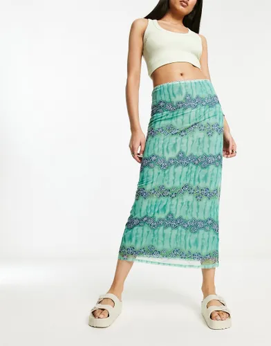 Tammy Girl mesh midi skirt in blue batik print