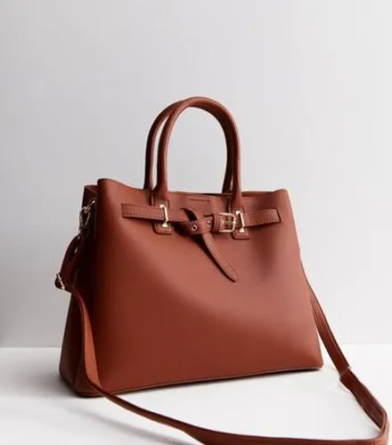 Tan Leather-Look Buckle Tote Bag New Look