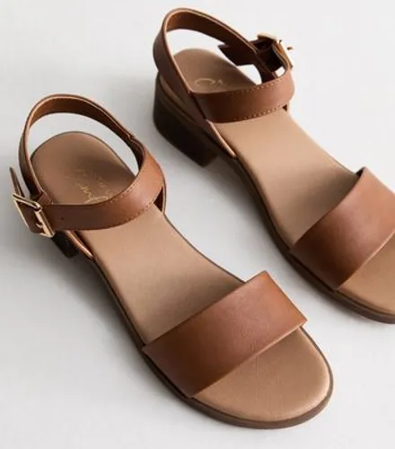 Tan Leather-Look Low Block Heel Sandals New Look