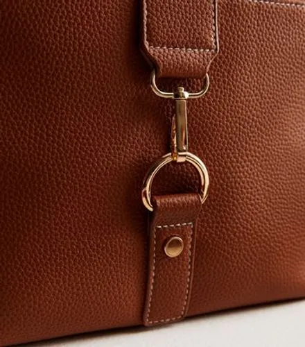 Tan Leather-Look Snaffle Cross Body Messenger Bag New Look