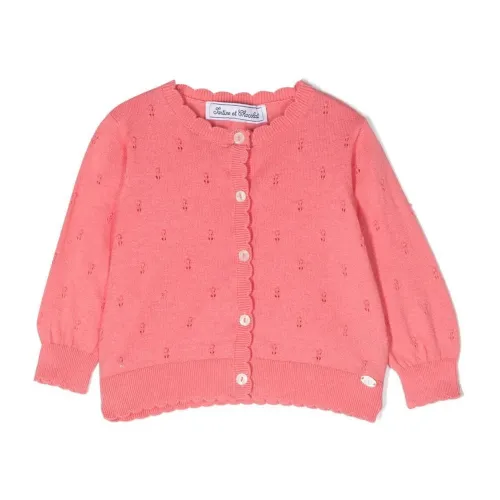 Tartine et Chocolat , Coral Pink Sweater Round Neck Long Sleeve ,Pink female, Sizes: