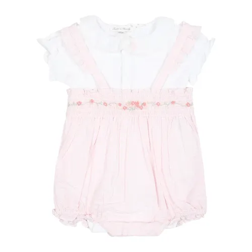 Tartine et Chocolat , Pink Cotton Dungarees with Gingham Decoration ,Pink female, Sizes:
