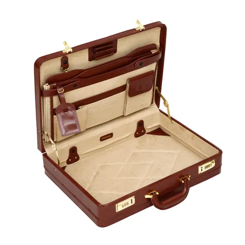 Tassia Medium Leather Briefcase - Luxury Suede Interior and