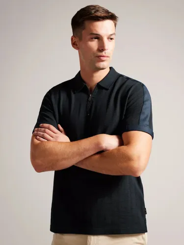 Ted Baker Abloom Short Sleeve Zip Polo Top - Black - Male