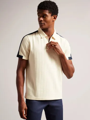 Ted Baker Abloom Short Sleeve Zip Polo Top - Cream - Male