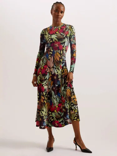Ted Baker Alexann Abstract Print Jersey Midi Dress, Black/Multi - Black/Multi - Female
