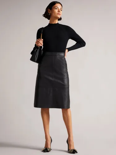 Ted Baker Alltaa Knitted Bodice Dress with Faux Leather Skirt - Black - Female
