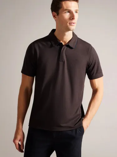 Ted Baker Aroue Short Sleeve Auede Trim Polo Shirt - Brown Mid - Male