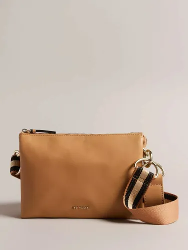 Ted Baker Darceyy Branded Strap Leather Crossbody Bag - Taupe - Female