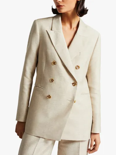 Ted Baker Darlon Cotton Linen Blend Double Breasted Jacket, Ivory - Ivory - Female