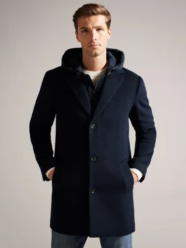 Ted Baker Donlon Wool Blend Hooded Coat, Blue Navy - Blue Navy - Male