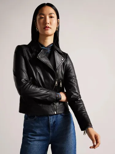 Ted Baker Ellaar Biker Leather Jacket, Black - Black - Female