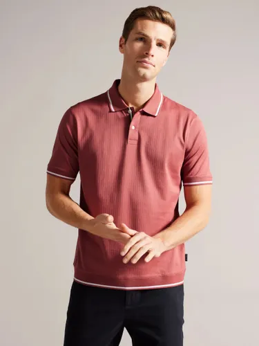 Ted Baker Erwen Textured Cotton Polo Shirt - Mid Pink - Male