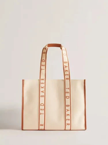 Ted Baker Georjey Branded Webbing Canvas Tote Bag - Cream/Tan - Female