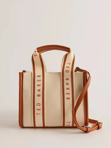 Ted Baker Georjiy Branded Webbing Canvas Mini Tote Bag, Cream/Tan - Cream/Tan - Female