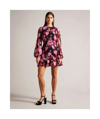 Ted Baker Grayda Womens Ruffle Asymmetric Mini Dress - Floral