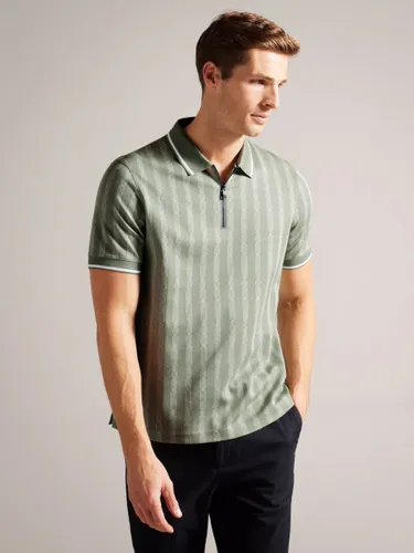 Ted Baker Icken Short Sleeve Cable Jacquard Zip Polo, Light Green - Light Green - Male