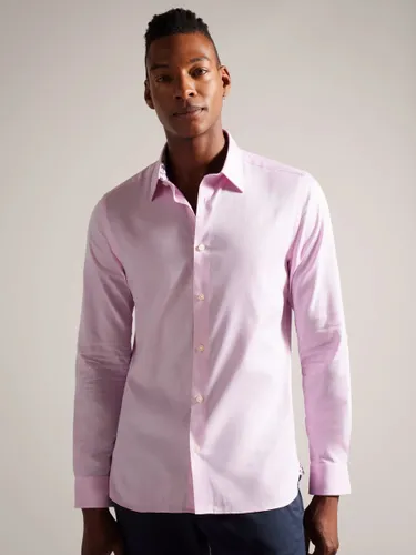 Ted Baker Ildaton Long Sleeve Bi-Stretch Herringbone Shirt - Light Pink - Male