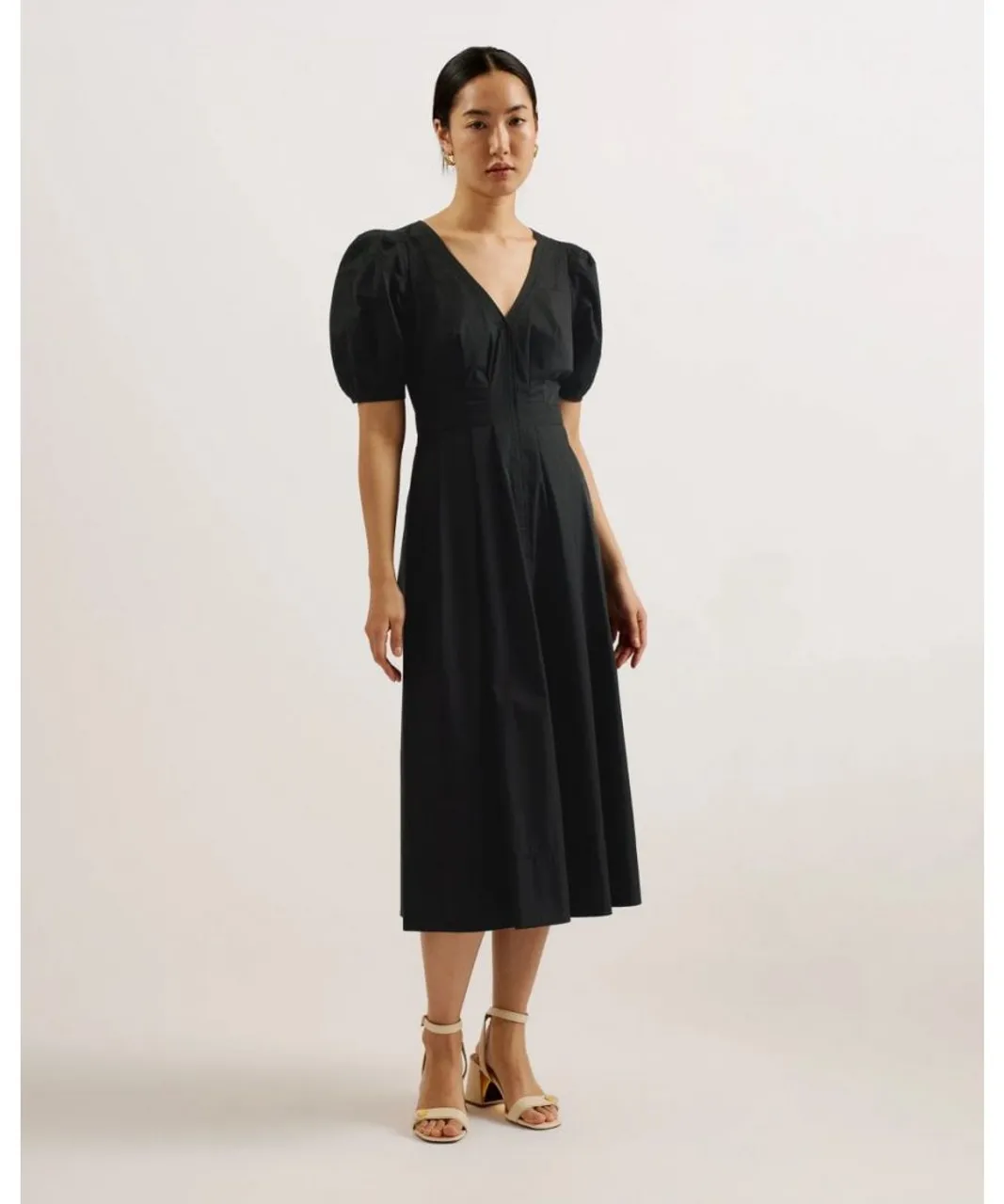 Ted Baker Ledra Womens Puff Sleeve Midi Dress - Black