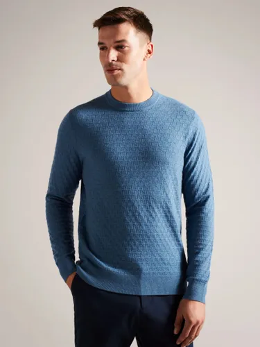 Ted Baker Loung Long Sleeve Stitch Wool Blend Jumper - Blue Teal - Male