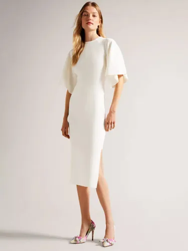 Ted Baker Lounia Fluted Sleeve Knitted Bodycon Midi Dress - White - Female