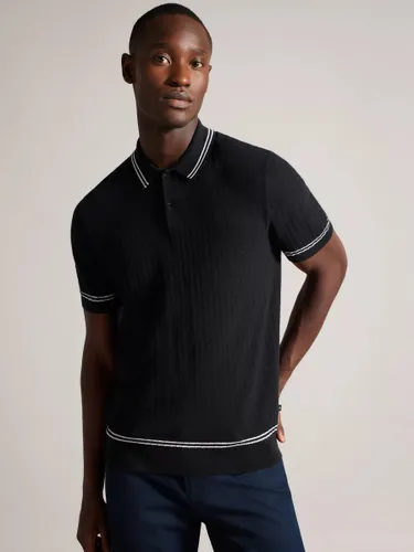 Ted Baker Maytain Textured Knit Polo - Black - Male