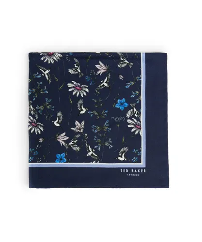 Ted Baker Mens Brushpo Floral Print Silk Pocket Square, Navy - One