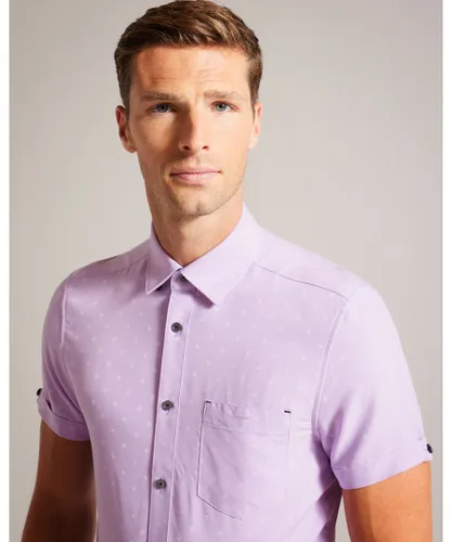 Ted Baker Mens Nochip Short-Sleeved Floral Geo Shirt, Lilac