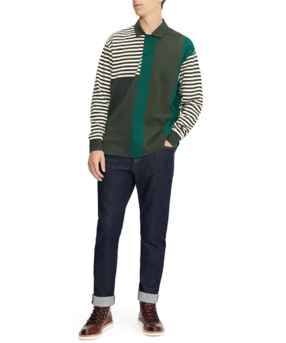 Ted Baker Mens Otlyrun Striped Rugby Top in Green Cotton